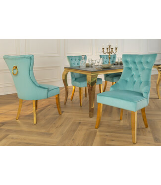 Invicta Interior Chesterfield Stoel CASTLE Blauw fluweel gouden roestvrijstalen poten met comfortabele handgreep - 45844 Invicta Interior Chesterfield Stoel CASTLE Blauw fluweel gouden roestvrijstalen poten met comfortabele handgreep - 45844