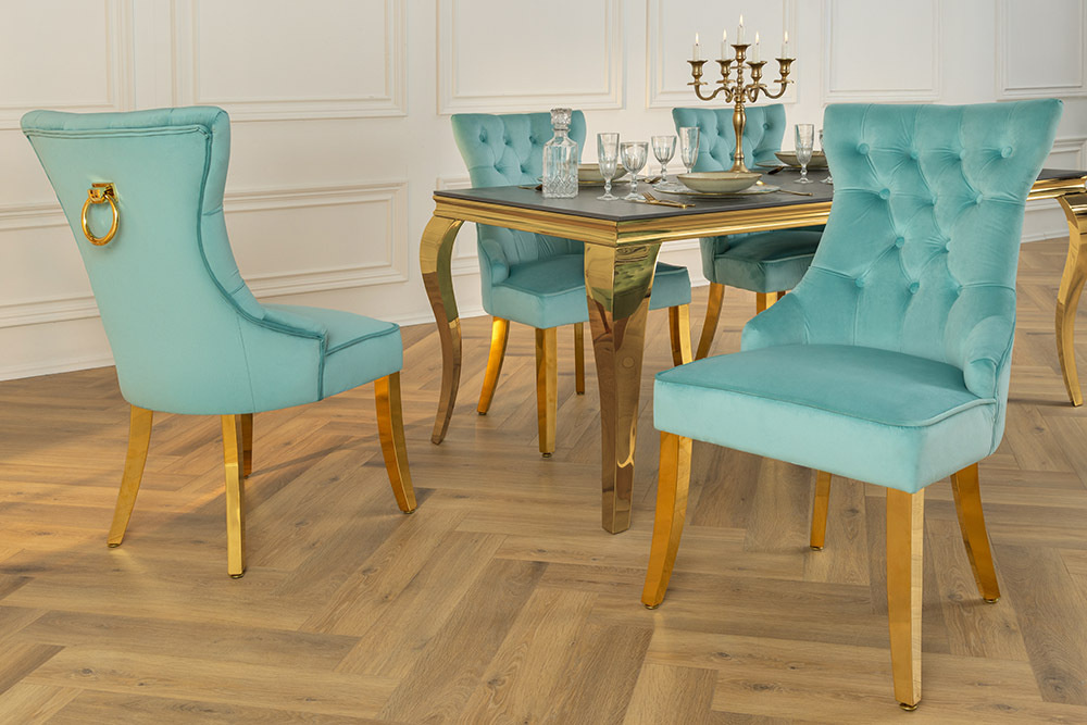 Chesterfield Stoel CASTLE Blauw fluweel gouden roestvrijstalen poten met comfortabele handgreep - 45844 afbeelding