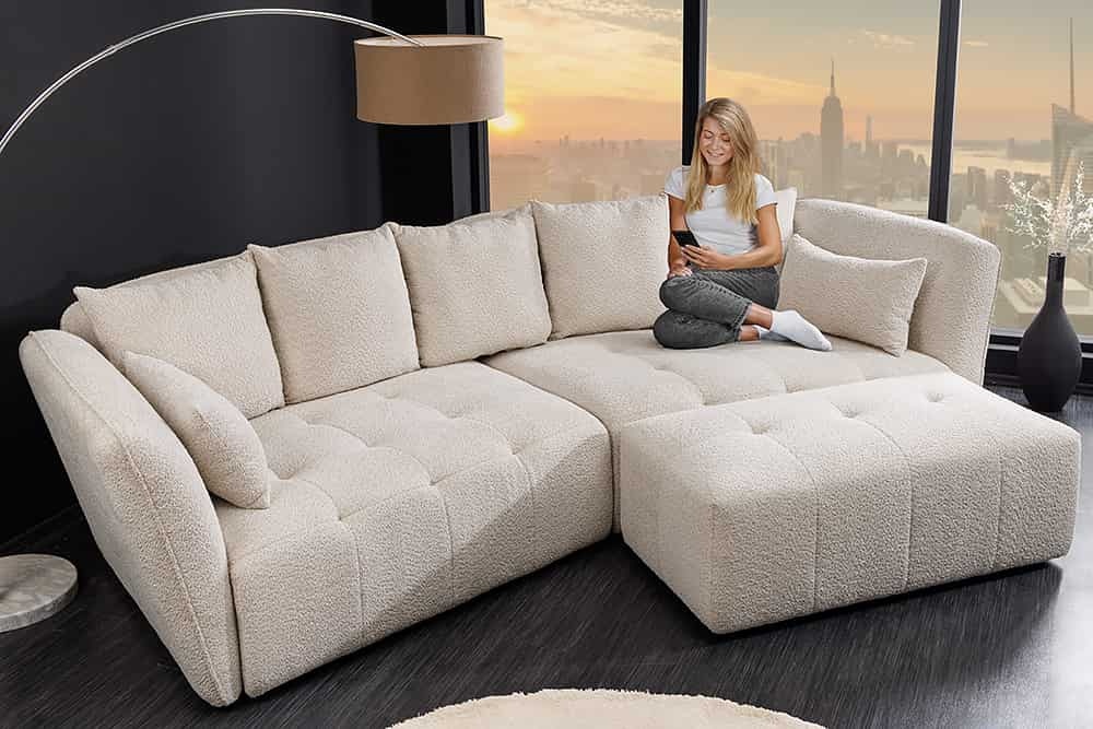 Moderne grote bank ROYAL 295 cm champagne beige Bouclé lente kern XXL bank - 44336 afbeelding