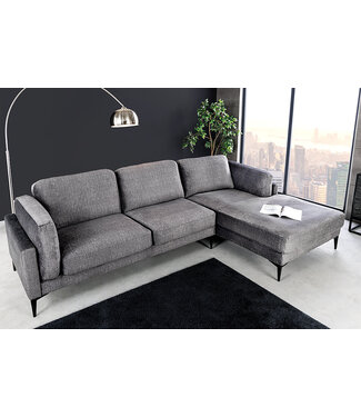 Invicta Interior Design hoekbank MANHATTAN 295cm donkergrijs fluwelen binnenvering 3 zits metalen poten - 44277