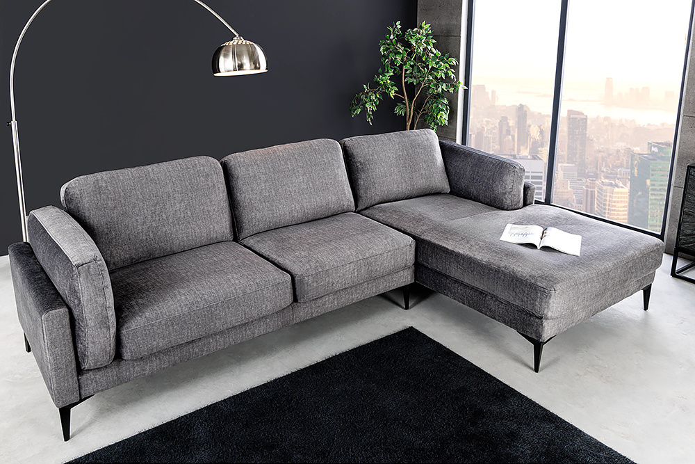 Design hoekbank MANHATTAN 295cm donkergrijs fluwelen binnenvering 3 zits metalen poten - 44277 afbeelding