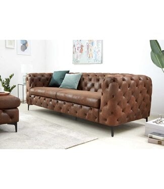 Invicta Interior Chesterfield 3-zitsbank MODERN BAROK 235cm antiek bruin microvezel veerkern - 44396