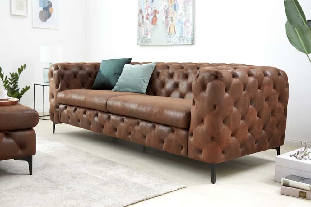 Chesterfield 3-zitsbank MODERN BAROK 235cm antiek bruin microvezel veerkern - 44396 afbeelding