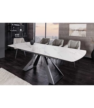 Invicta Interior Uitschuifbare eettafel CONCORD 180-230cm wit keramiek marmer design zwart metaal - 46498