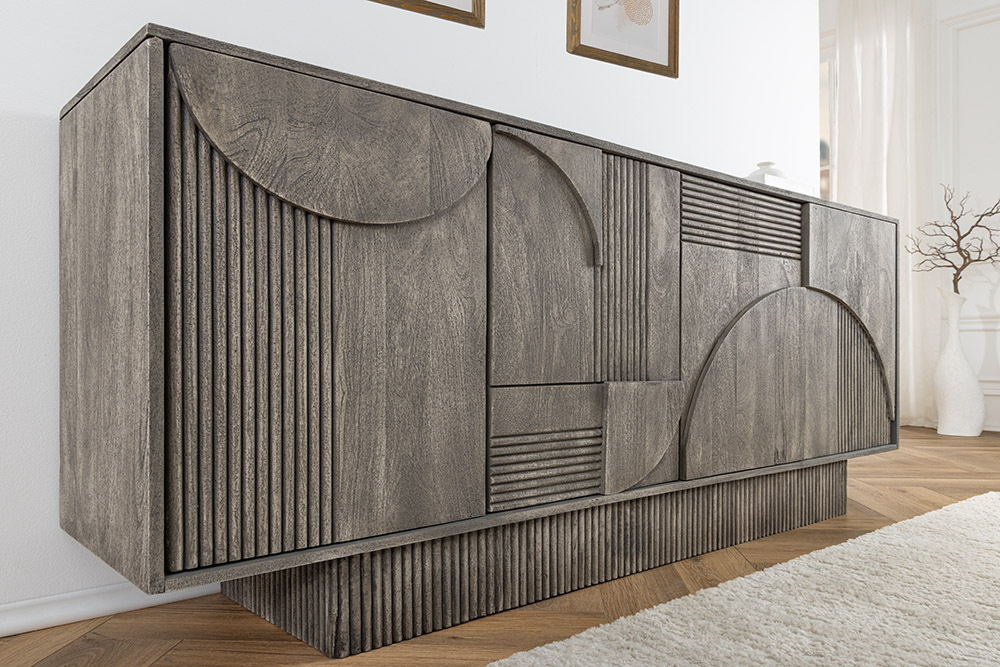 Design Dressoir ART DECO 170cm grijs gerookt mangohout massief 3D front - 45480 afbeelding