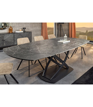 Invicta Interior Uitschuifbare eettafel INCEPTION 130-190cm antraciet ovaal keramiek zwart metaal - 46424