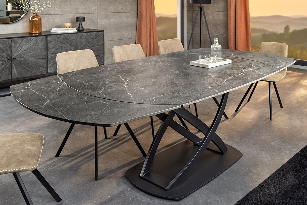 Uitschuifbare eettafel INCEPTION 130-190cm antraciet ovaal keramiek zwart metaal - 46424 afbeelding