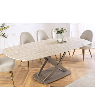 Invicta Interior Uitschuifbare eettafel INCEPTION 130-190cm ovaal travertijn keramiek champagne greige - 46426
