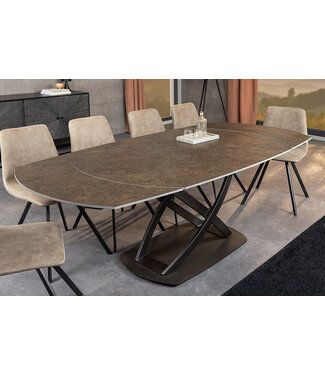 Invicta Interior Uitschuifbare eettafel INCEPTION 130-190cm roest ovaal keramiek brons frame - 46425
