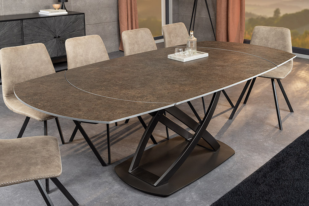 Uitschuifbare eettafel INCEPTION 130-190cm roest ovaal keramiek brons frame - 46425 afbeelding