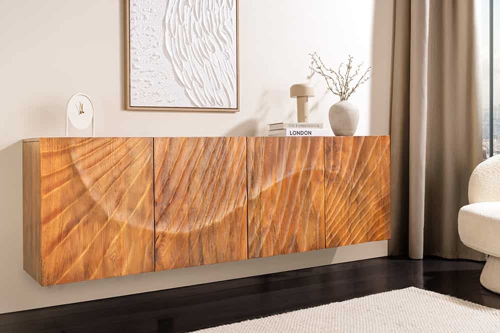 Massief dressoir SCORPION 180cm bruin hangend mangohout met 3D houtsnijwerk - 46647 afbeelding