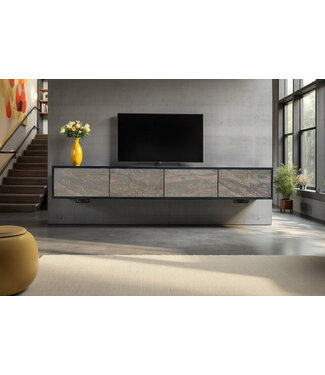 Invicta Interior Massief houten TV lowboard MOUNTAIN SOUL 200cm acacia groen brons hangend natuursteen zwart - 46112