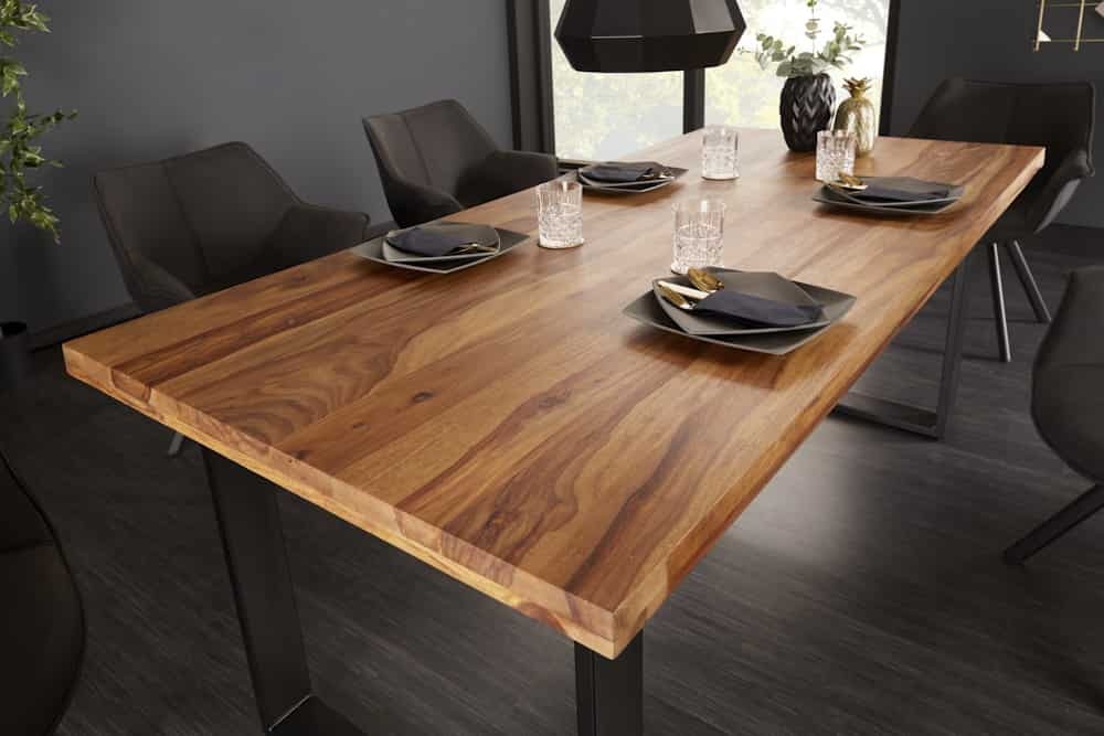 Massief houten eettafel IRON CRAFT 160cm bruin zwart Sheesham stone afwerking Industrieel - 39868 afbeelding