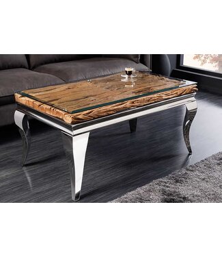Invicta Interior Design salontafel MODERN BAROK 100 cm naturel chroom teakhouten roestvrijstalen blad - 6044365