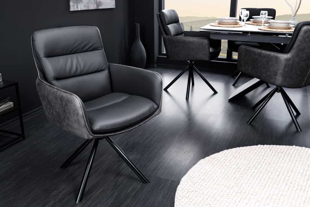 Draaibare designstoel BIG GEORGE Zwart Antraciet Echt Lederen Microvezel met Armleuningen - 43636 afbeelding
