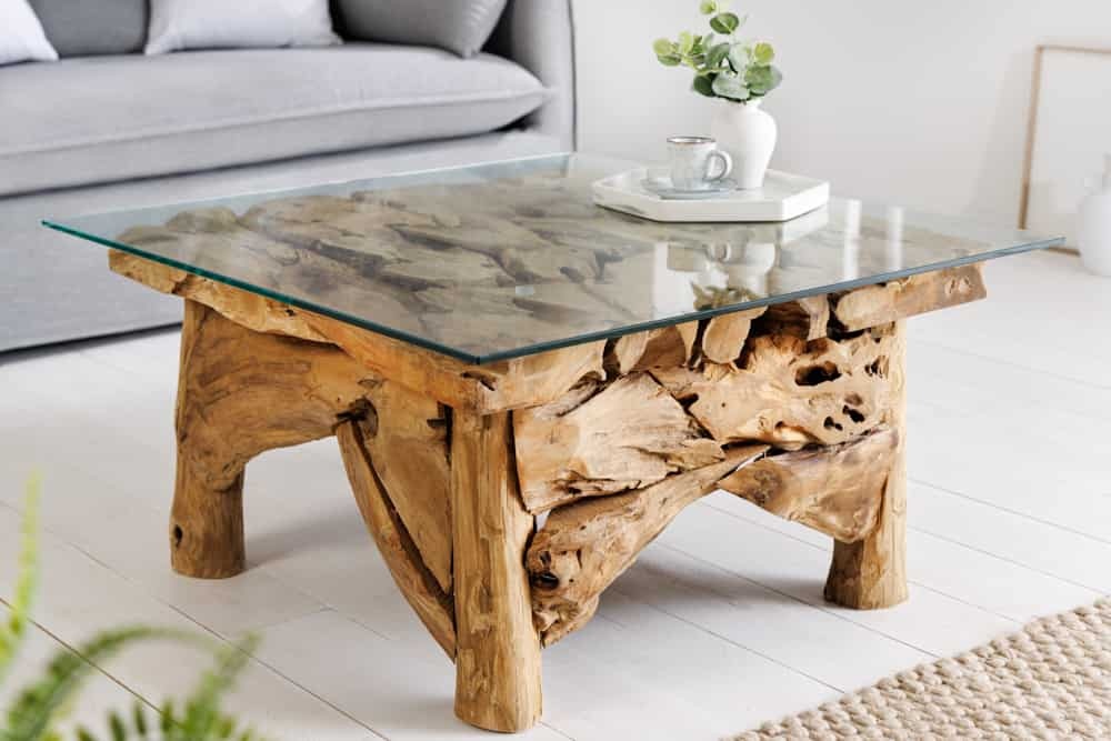 Maritieme salontafel RIVERSIDE 80cm Natuurlijk Teak Massief Glazen Blad Handgemaakt - 43199-1 afbeelding