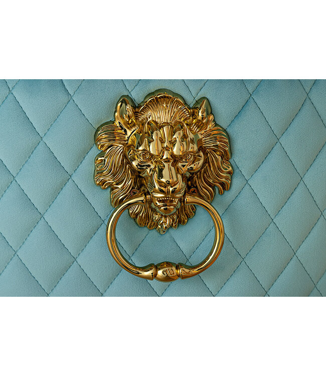 Invicta Interior Barokke stoel CASTLE DELUXE blauw fluweel goud RVS met leeuwenkop Chesterfield - 45845