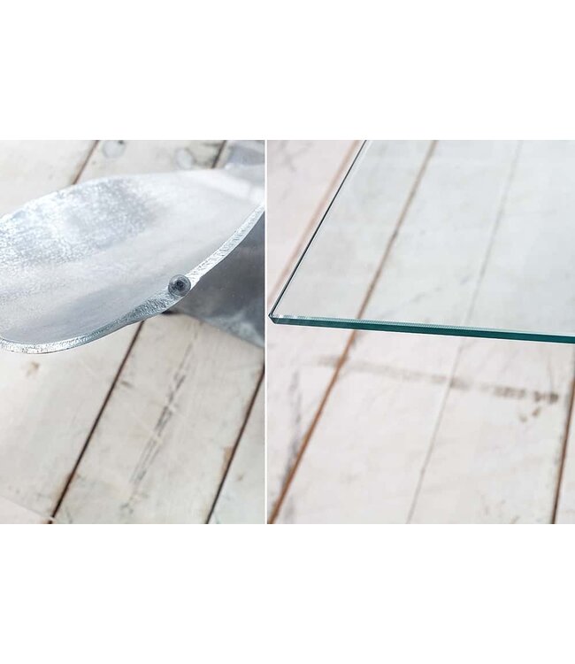 Invicta Interior Maritieme salontafel OCEAN L 85cm Zilver Antieke Scheepsschroef met Glazen Blad - 36469