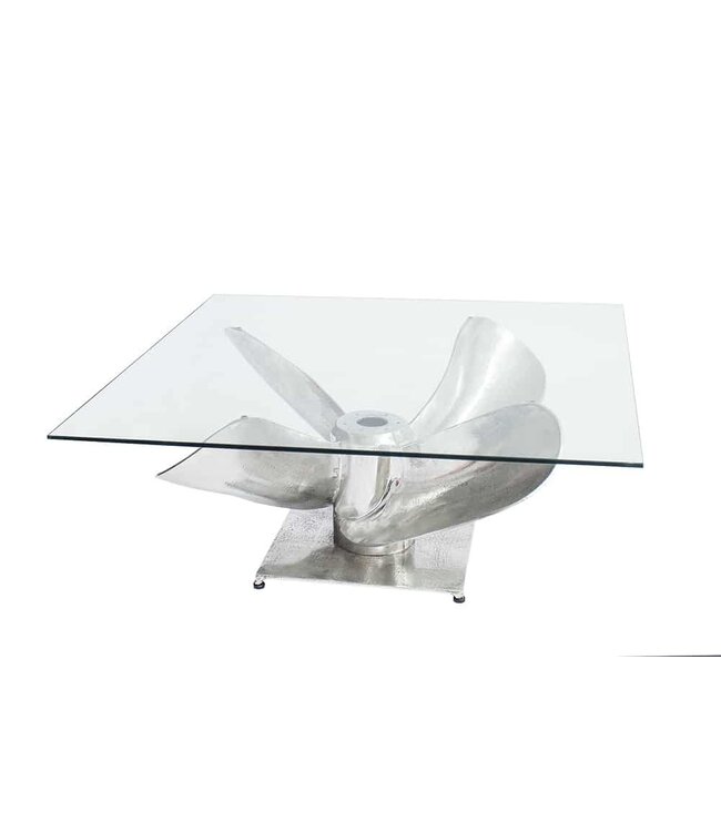 Invicta Interior Maritieme salontafel OCEAN L 85cm Zilver Antieke Scheepsschroef met Glazen Blad - 36469