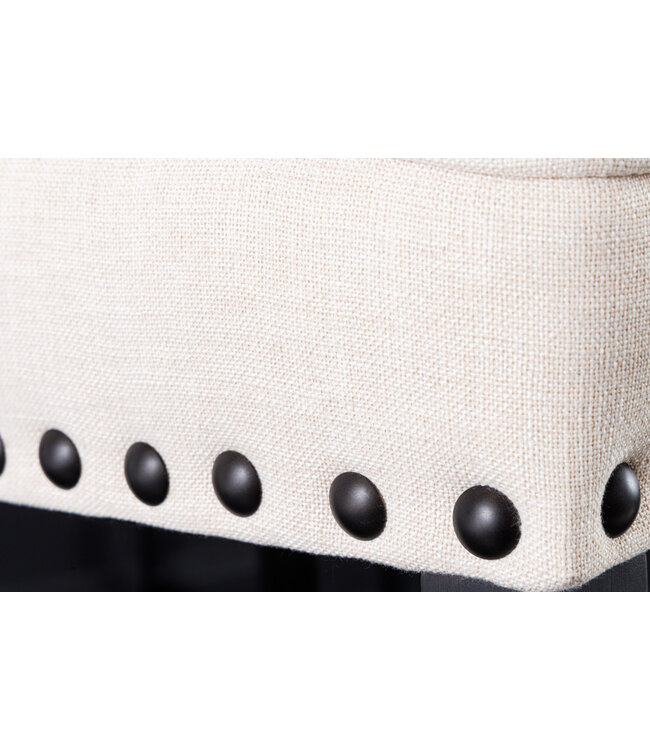 Invicta Interior Design barkruk CASTLE beige zwart structuurstof met rugleuning hout Chesterfield - 43217