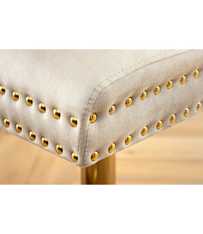 Invicta Interior In hoogte verstelbare barkruk CASTLE DELUXE beige fluweel goud roestvrij staal met leeuwenkop - 46149