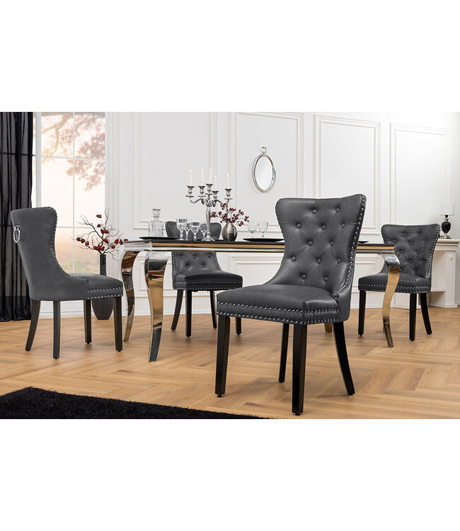 Invicta Interior Chesterfield Stoel CASTLE Zwart Kunstleer Massief Hout met Comfort Handvat - 44585