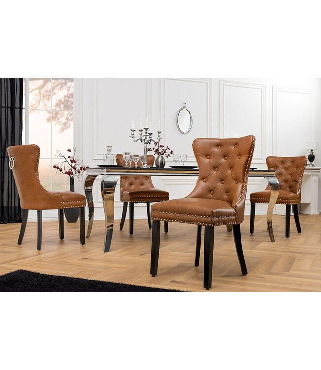 Invicta Interior Chesterfield Stoel CASTLE Bruin Kunstleer Zwart Massief Hout met Comfort Handvat - 44586