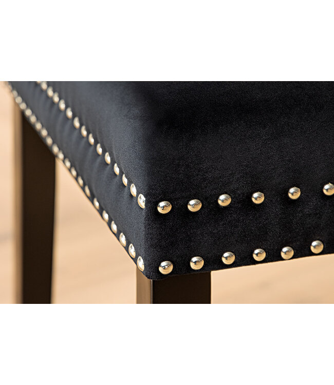 Invicta Interior Chesterfield Stoel CASTLE Zwart fluweel massief houten decoratieve klinknagels met comfortabel handvat - 44587