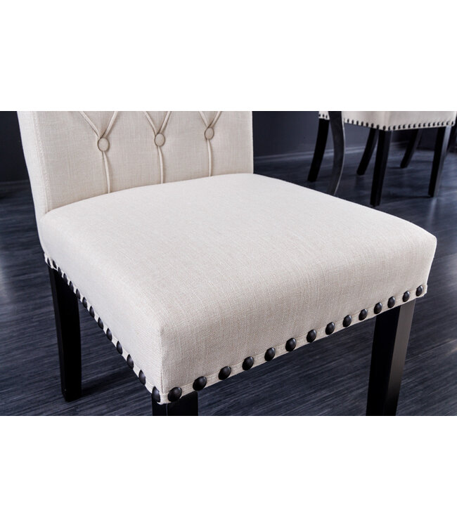 Invicta Interior Design Stoel CASTLE beige zwart Getextureerde stof Houten poten Chesterfield - 43215