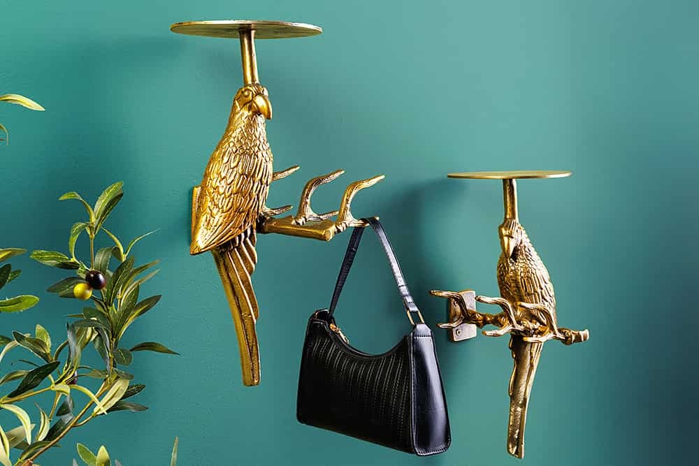Set van 2 wandkapstok WILDLIFE BIRDS 45cm goud Metaal Hammerschlag Design handgemaakt - 44881 afbeelding