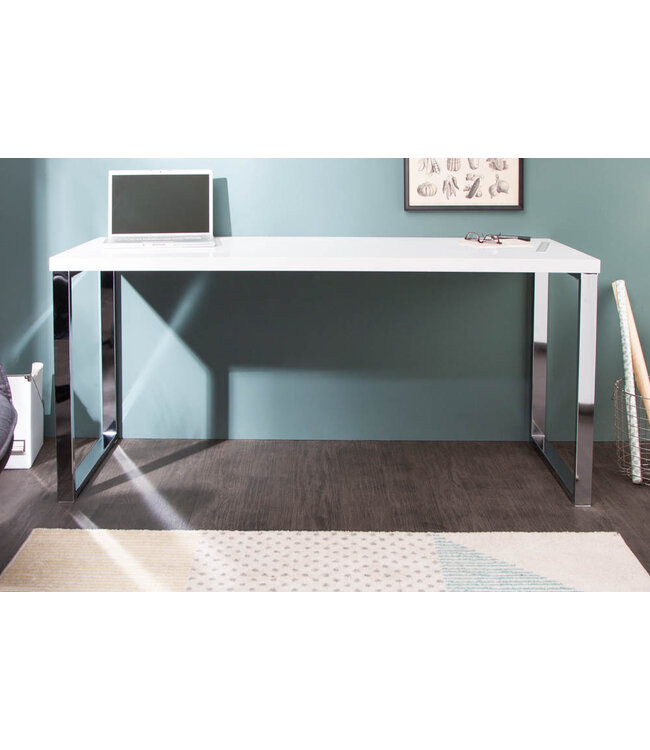 Invicta Interior Modern Bureau WIT BUREAU 160cm Witte Hoogglans Bureautafel - 21142