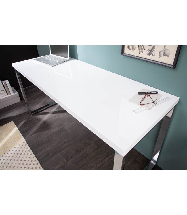 Invicta Interior Modern Bureau WIT BUREAU 160cm Witte Hoogglans Bureautafel - 21142