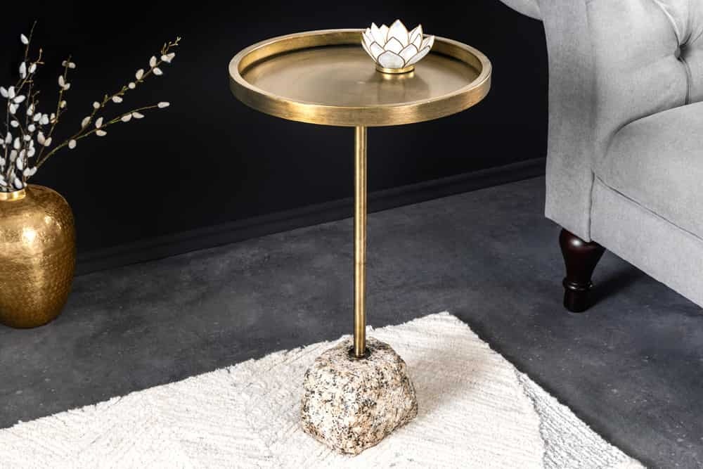 Handgemaakte Bijzettafel TRAYFUL 60cm Antiek Messing Natuurlijk IJzeren Marmeren Voet - 44847 afbeelding
