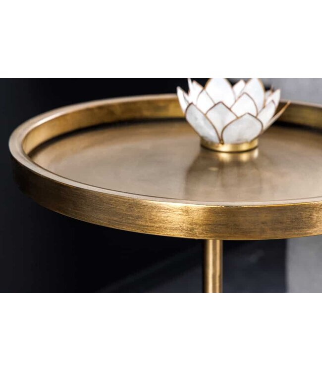 Invicta Interior Handgemaakte Bijzettafel TRAYFUL 60cm Antiek Messing Natuurlijk IJzeren Marmeren Voet - 44847