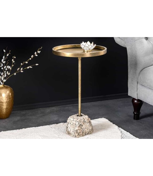 Invicta Interior Handgemaakte Bijzettafel TRAYFUL 60cm Antiek Messing Natuurlijk IJzeren Marmeren Voet - 44847