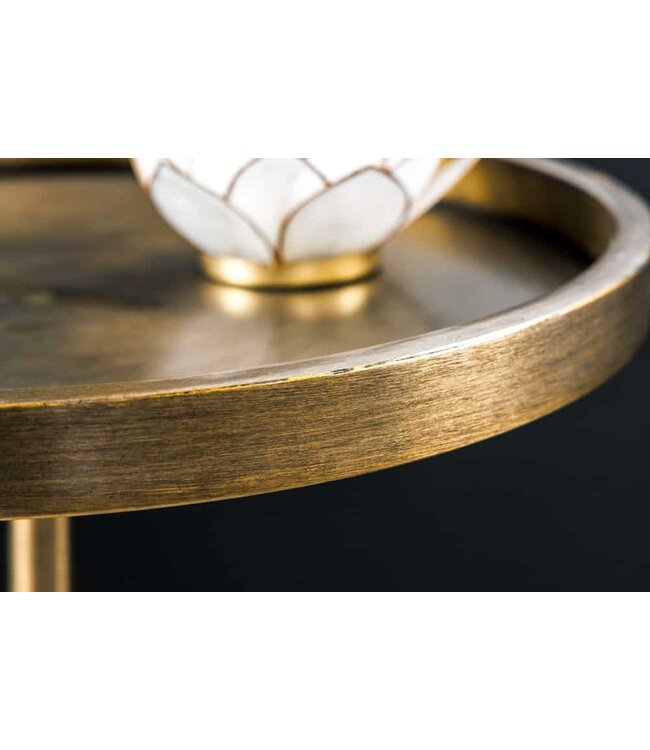 Invicta Interior Handgemaakte Bijzettafel TRAYFUL 60cm Antiek Messing Natuurlijk IJzeren Marmeren Voet - 44847