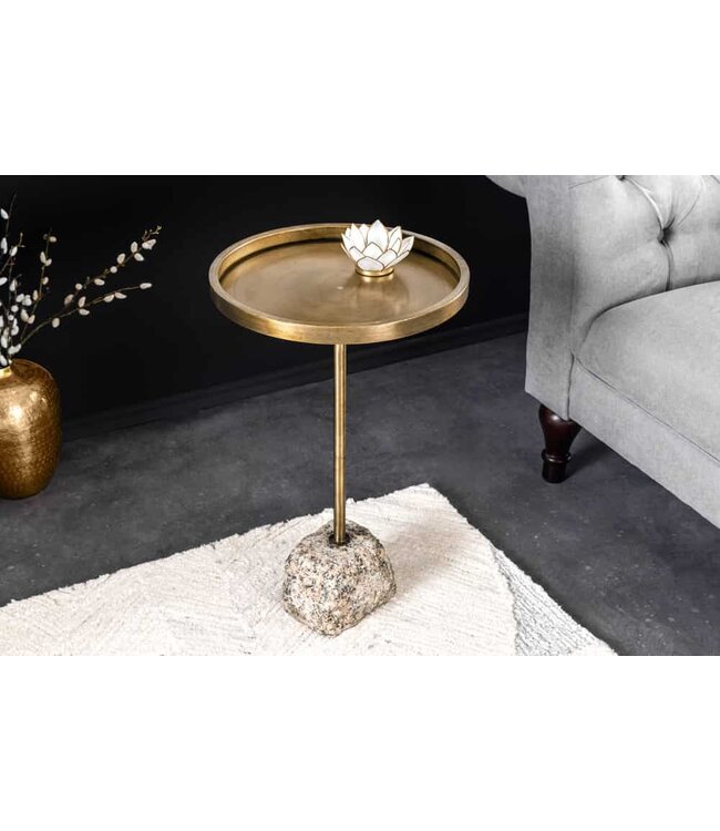 Invicta Interior Handgemaakte Bijzettafel TRAYFUL 60cm Antiek Messing Natuurlijk IJzeren Marmeren Voet - 44847