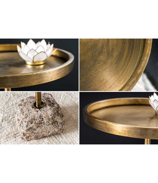 Invicta Interior Handgemaakte Bijzettafel TRAYFUL 60cm Antiek Messing Natuurlijk IJzeren Marmeren Voet - 44847