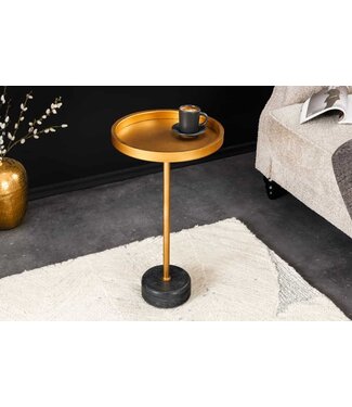 Invicta Interior Ronde bijzettafel TRAYFUL 60cm goud ijzer zwart marmeren voet handgemaakt - 44850
