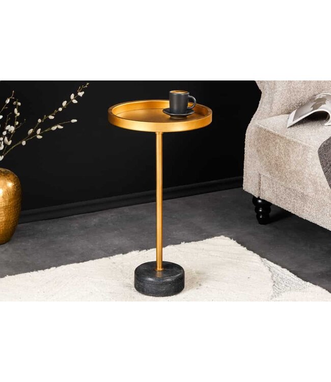 Invicta Interior Ronde bijzettafel TRAYFUL 60cm goud ijzer zwart marmeren voet handgemaakt - 44850