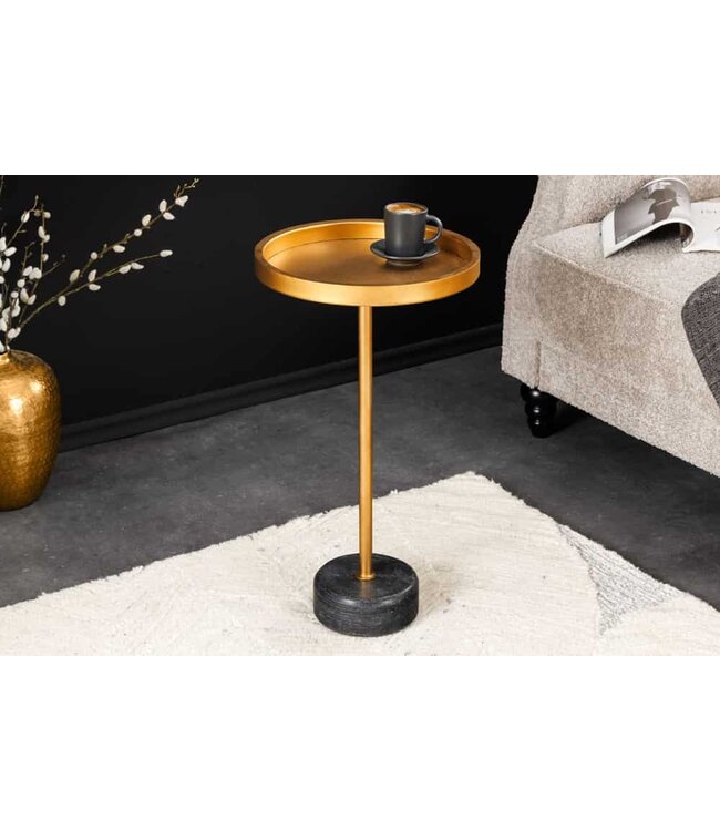 Invicta Interior Ronde bijzettafel TRAYFUL 60cm goud ijzer zwart marmeren voet handgemaakt - 44850