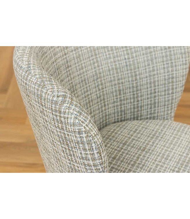 Invicta Interior Design Stoel LYON Blauw Geruite Bouclé Zwart Metalen Poten - 44959