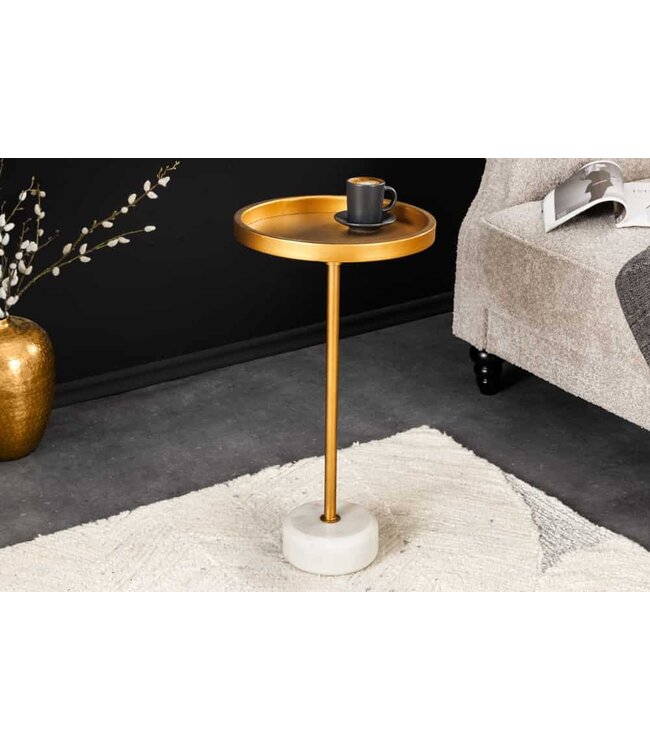 Invicta Interior Ronde bijzettafel TRAYFUL 60cm goud ijzer wit marmeren voet handgemaakt - 44849