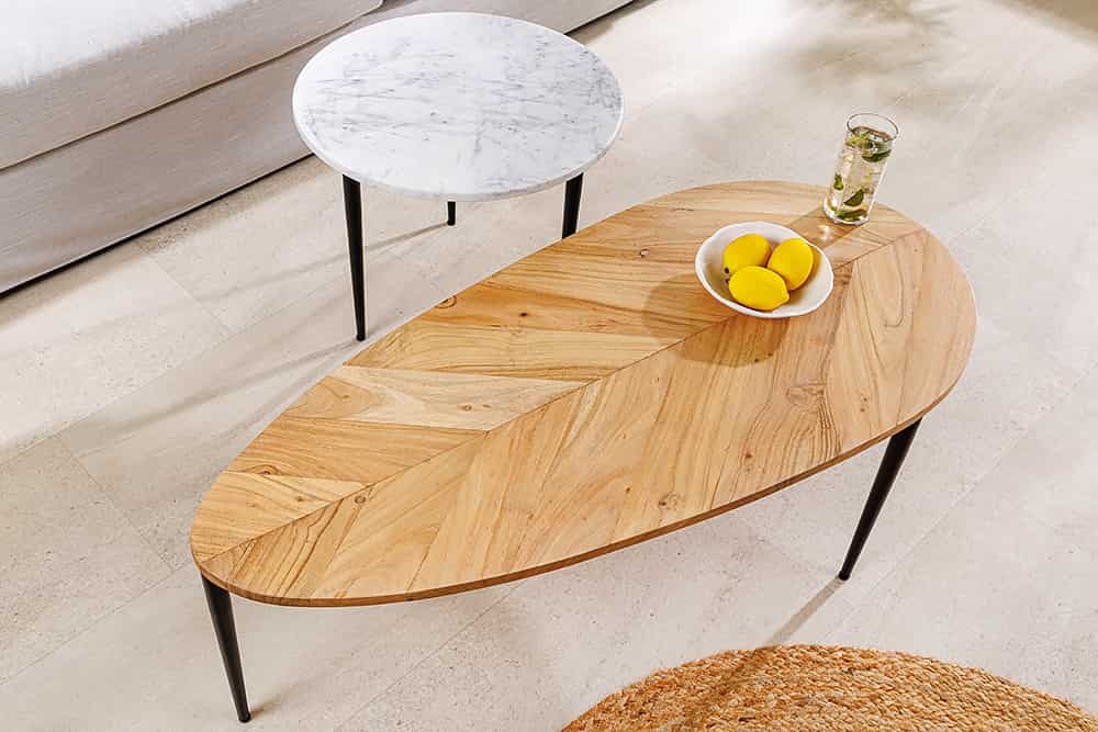 Set van 2 salontafels ADLON 110 cm naturel wit acaciahout marmer zwart metaal - 45187 afbeelding