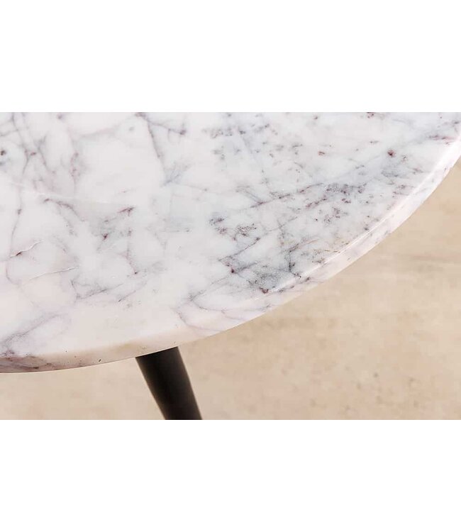 Invicta Interior Set van 2 salontafels ADLON 110 cm naturel wit acaciahout marmer zwart metaal - 45187