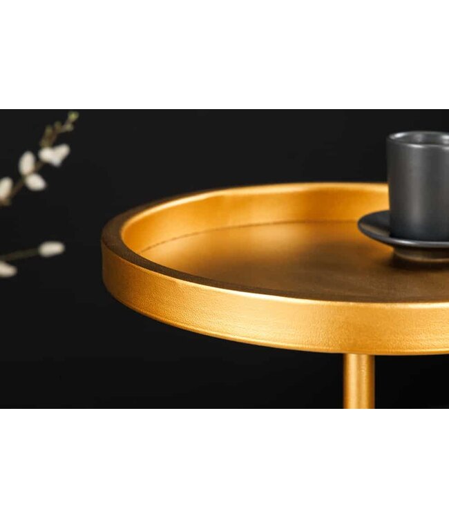 Invicta Interior Ronde bijzettafel TRAYFUL 60cm goud ijzer zwart marmeren voet handgemaakt - 44850