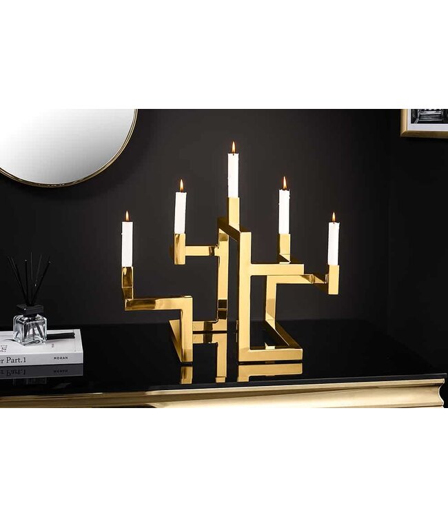 Invicta Interior Elegante kandelaar ABSTRACT 50cm goud voor vijf kaarsen handgemaakt - 44885
