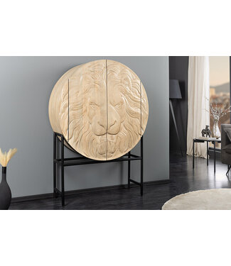 Invicta Interior Massief Highboard LION 140cm Wit Mango Hout Metaal 3D Houtsnijwerk Kunstwerk  - 45851