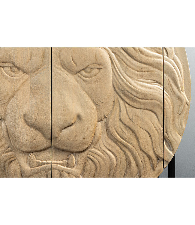 Invicta Interior Massief Highboard LION 140cm Wit Mango Hout Metaal 3D Houtsnijwerk Kunstwerk  - 45851