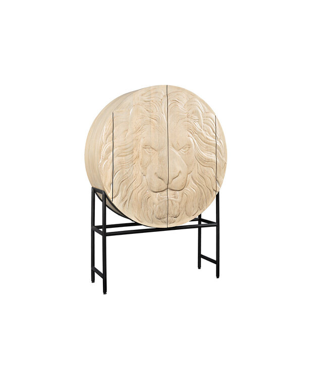 Invicta Interior Massief Highboard LION 140cm Wit Mango Hout Metaal 3D Houtsnijwerk Kunstwerk  - 45851